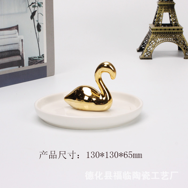 Nordic gold-plated ceramic handicrafts, gift jewelry plates, rings, watches, home storage plates, golden deer animal ornaments pic 46