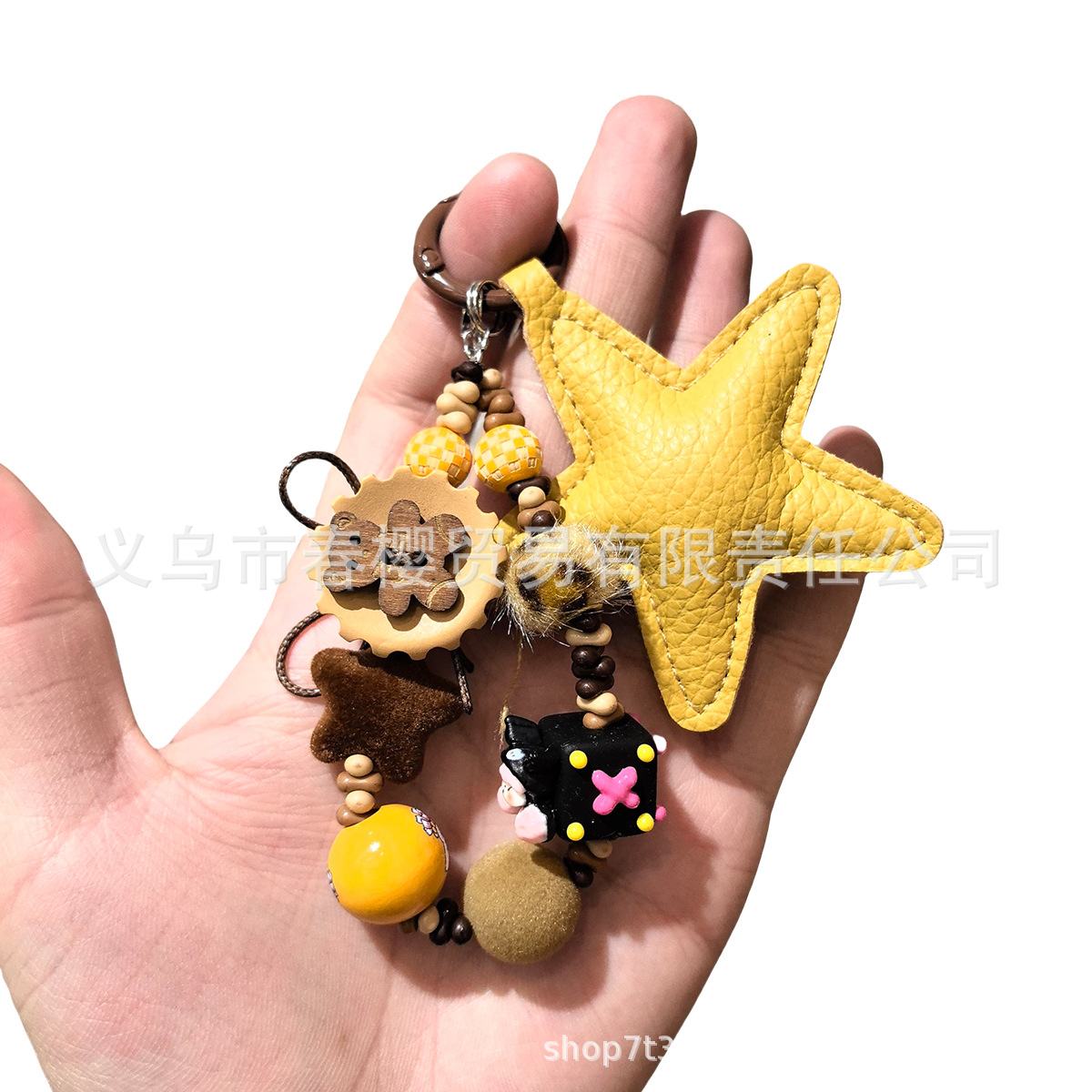 Autumn and winter new American retro coffee-colored M-bean felt bread chain, leather lanyard bag pendant, keychain, ccd pendant pic 4