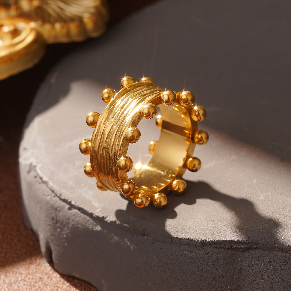 European and American fashionable stainless steel rings with hollowed-out, niche wide lines, high-end design sense, and gold jewelry wholesale pic 29