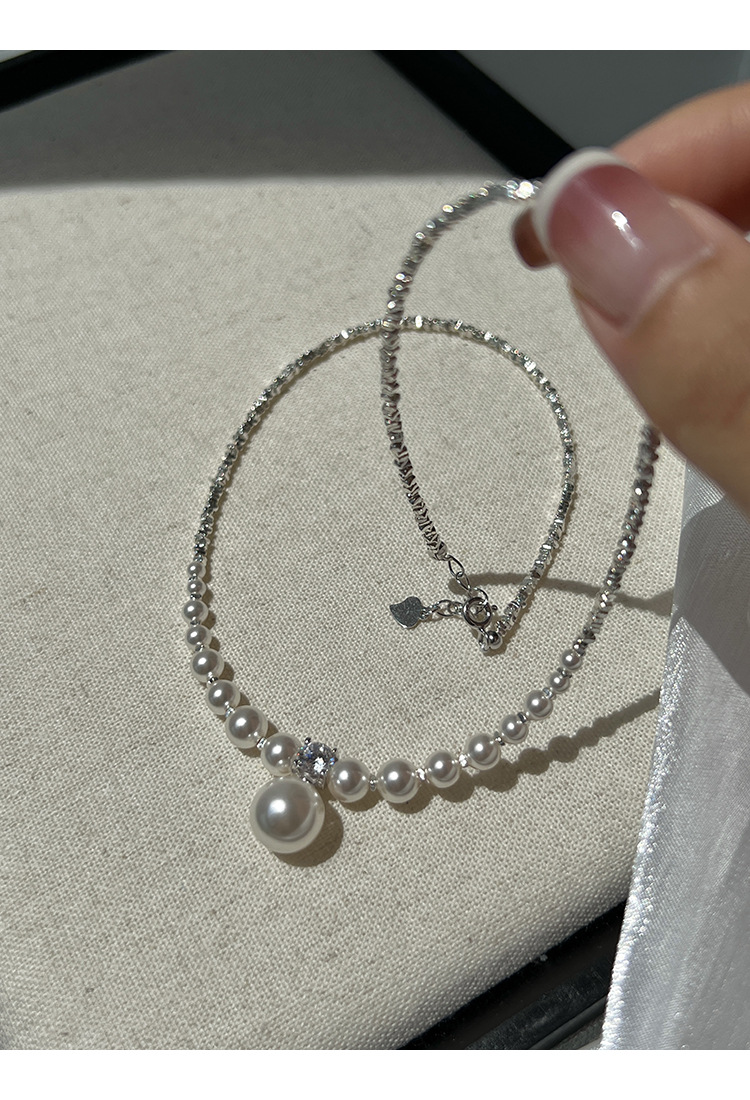 新中式碎银子王妃施家强光珍珠S925纯银渐变项链设计高级感锁骨链详情25