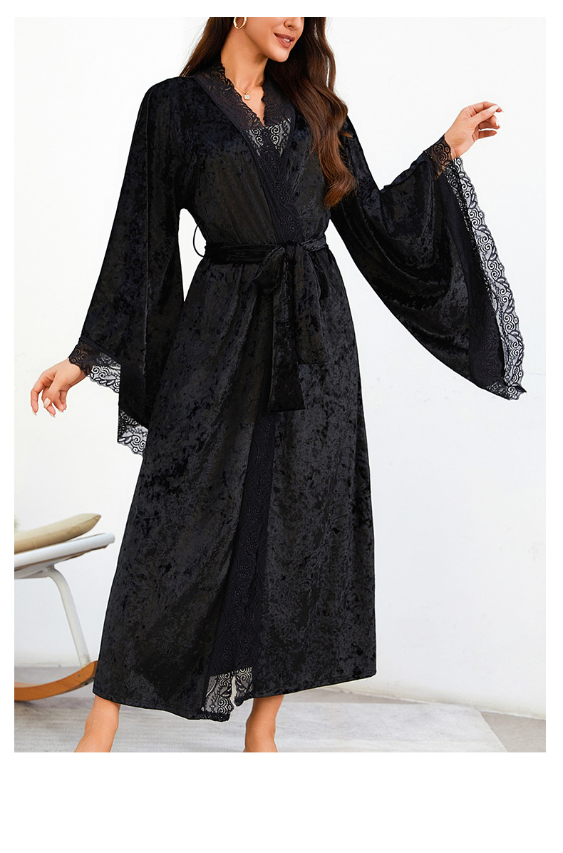 Factory direct sales of velvet and lace patchwork home wear series, sexy V-neck slit nightgowns, halter nightgowns in multiple styles pic 22