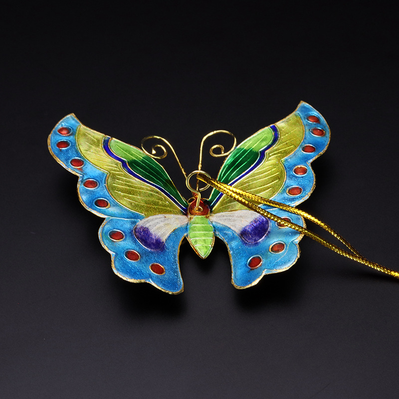Beijing Cloisonne Christmas decorative pendant, craft cultural gift, mechanism enamel silver-blue flower butterfly pic 8