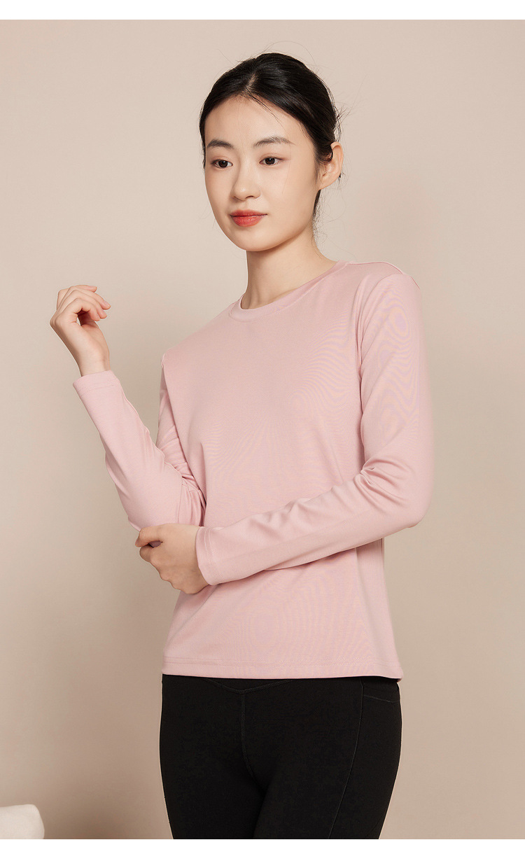 2024春夏季新款打底棉莫长袖T恤女 纯色百搭舒适简约修身质感上衣详情20