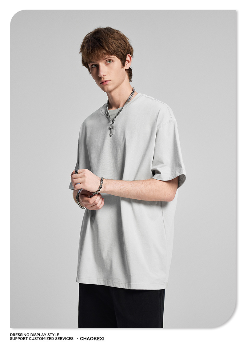 CKX2026夏季美式275g高品质潮牌纯棉t落肩纯色男潮青少年短袖T恤详情71