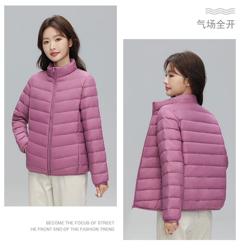 A light and thin down jacket for women in the autumn and winter of 2025, a short 90mm white duck down winter stand-up collar, a slimming casual coat trend pic 11