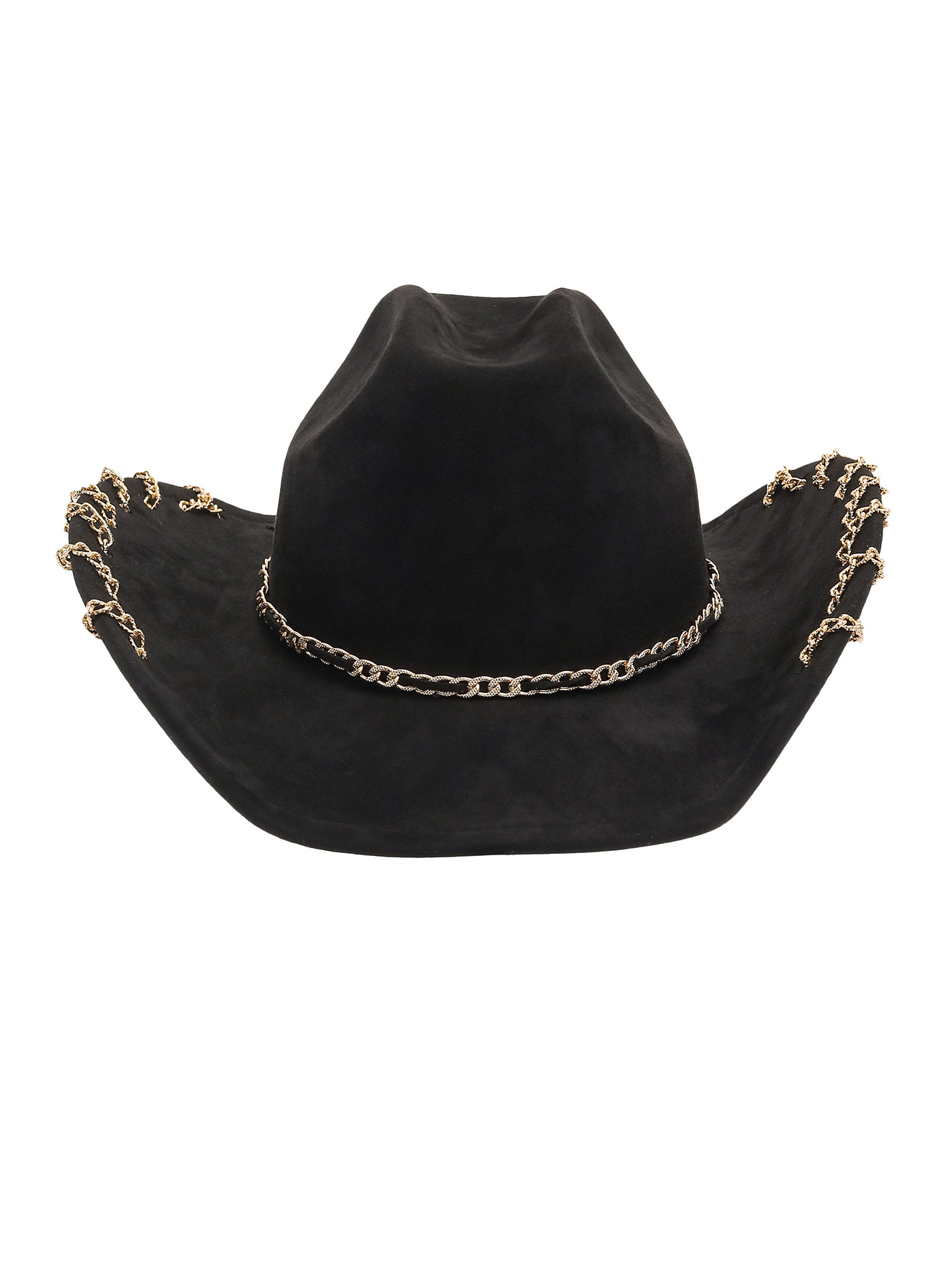 Cross-border trendy suede top hat, heavy metal chain accessory, denim wide-brimmed retro jazz hat, unisex pic 5