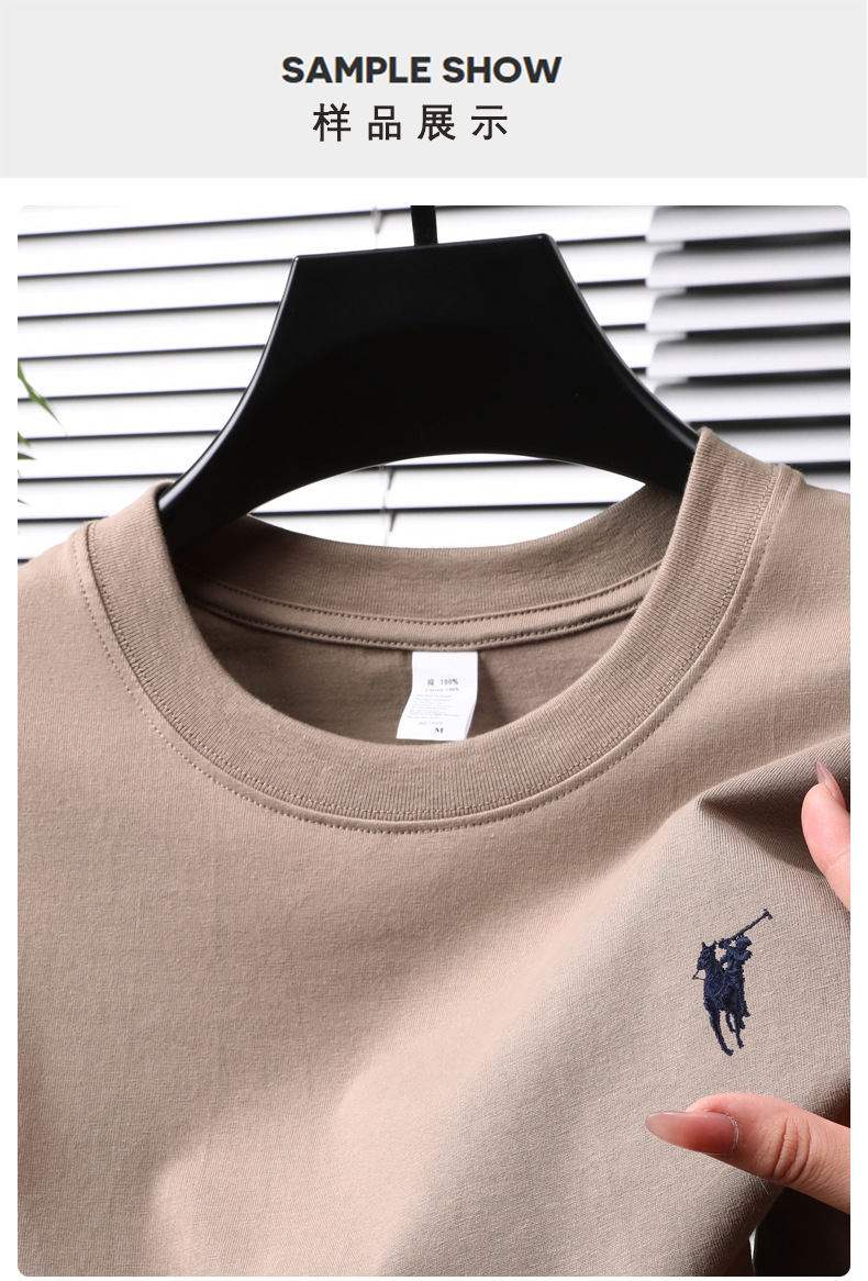 跨境纯棉绣花短袖男士t恤2025夏季新款休闲透气圆领半袖薄款体恤详情11