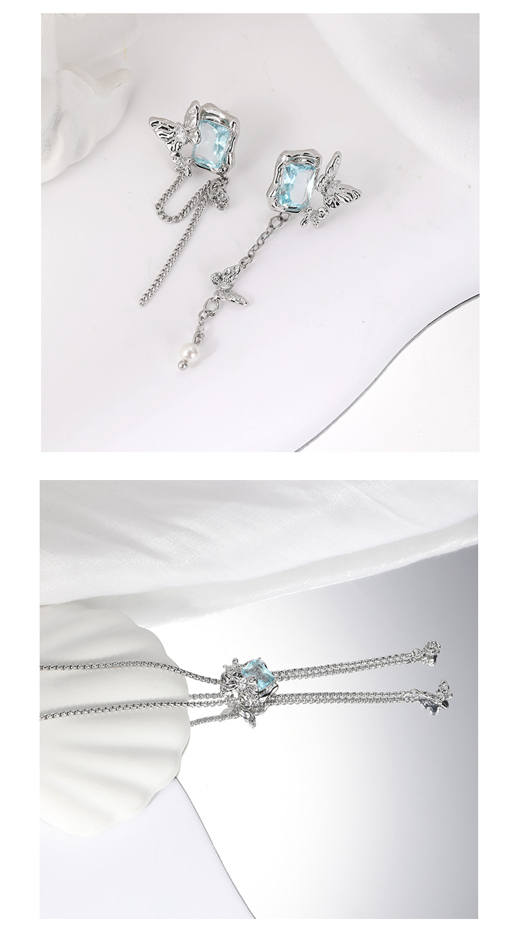 Original design blue gemstone butterfly series: Unique, fashionable, versatile, sweet and cool style necklace, bracelet, earrings and ring for women pic 10
