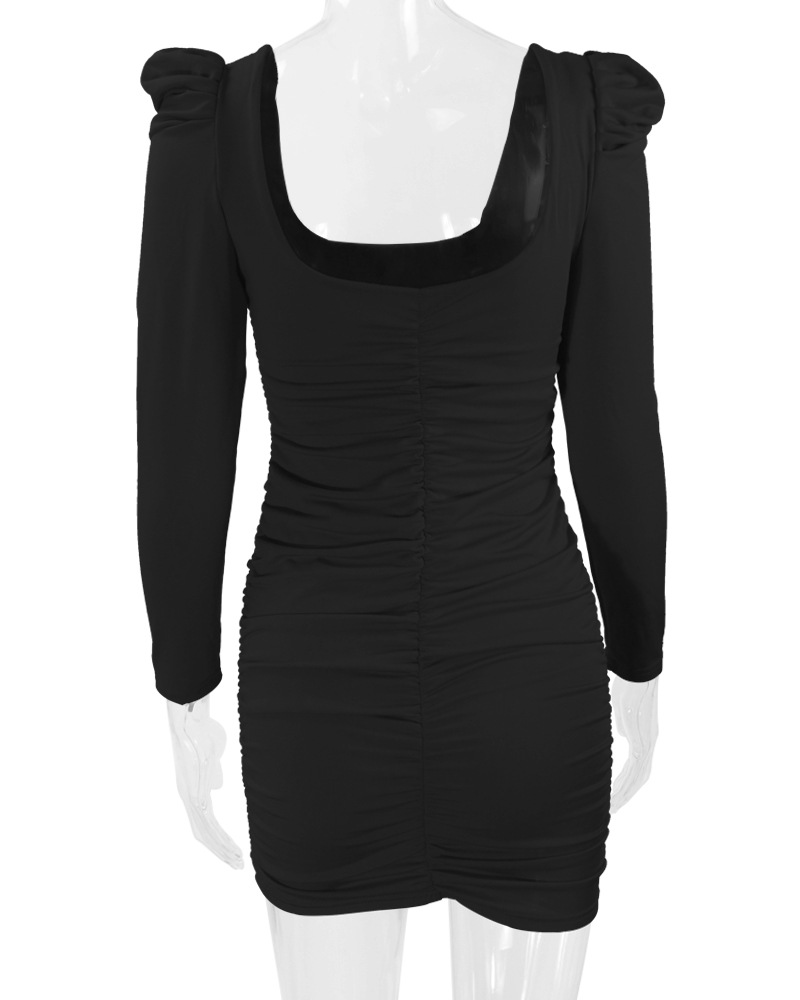 2025秋冬新款欧美女装包臀裙亚马逊跨境性感露背堆堆肩长袖连衣裙详情21