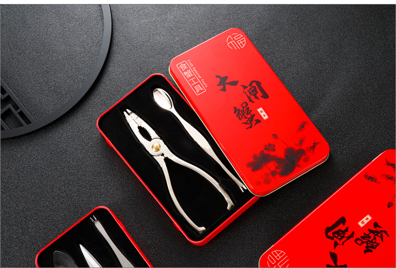 厂家吃蟹工具3件套不锈钢吃蟹工具套装马铁礼盒拆蟹品蟹工具批发详情7