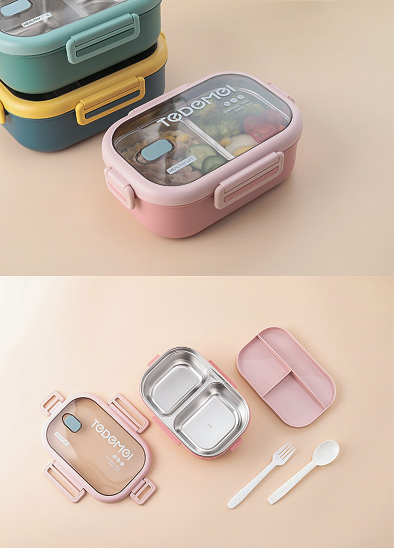 食品级不锈钢保温饭盒送饭可进微波炉便当盒带餐具分隔上班族餐盒详情6