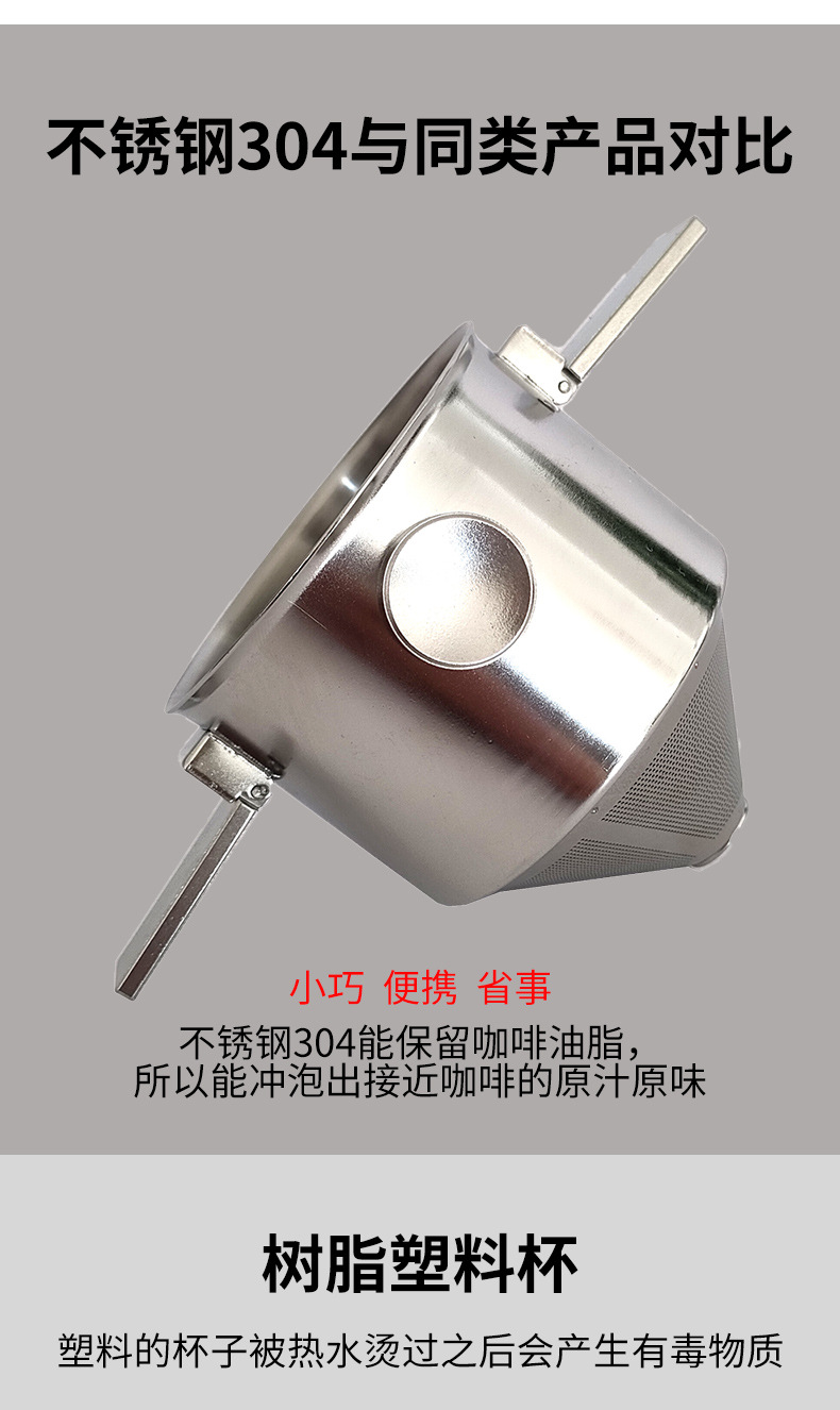 Double-ear folding coffee filter, stainless steel Little Angel 304 double-layer coffee filter, telescopic drip filter cup pic 4