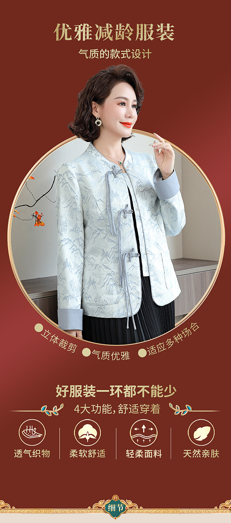 妈妈外套2025春装新款新中式小香风上衣国风阔太太开衫中老年女装详情3