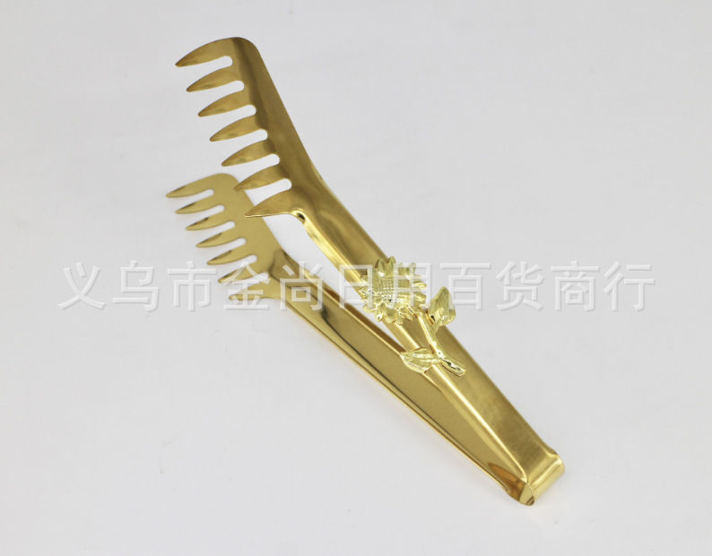 轻奢金色向日葵花多功能不锈钢食物夹子面包夹蔬菜沙拉牛排食品夹详情7