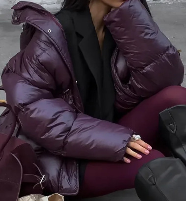 In the winter of 2024, a deep red zippered cotton-padded jacket with a stand-up collar and a warm working style for cross-border trade between Europe and America pic 5