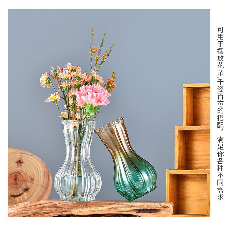 Nordic garlic-patterned glass vase with a transparent tabletop for living room decoration, ins style, high appearance level, dried fresh flower vase pic 9