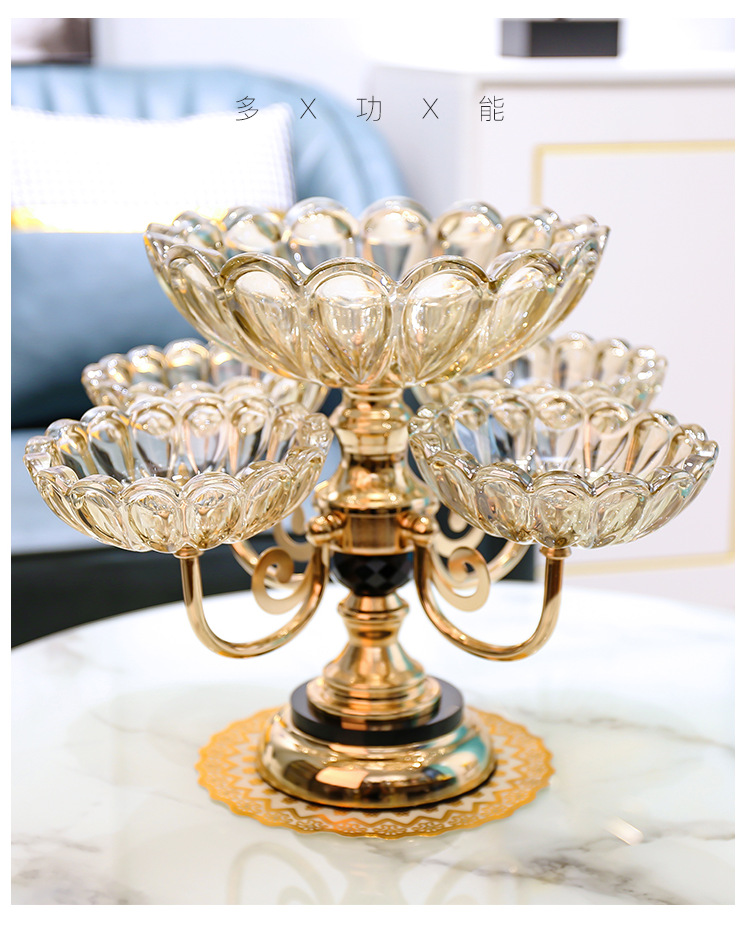 欧式水晶玻璃多层网红水果盘现代家用客厅茶几创意轻奢零食糖果盘详情1