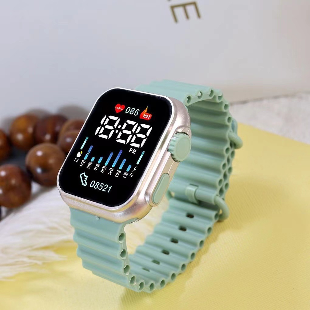 新款LED电子手表P7玫瑰金海洋带时尚数字运动学生儿童LED电子手表详情3