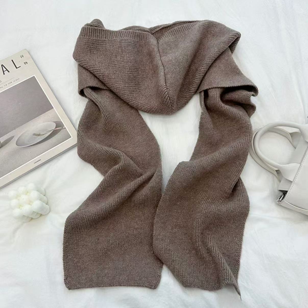 品牌【森多娜】针织帽 2025新款女士加厚披肩外搭连帽围脖一体氛围感针织围巾保暖针织帽多功能2件套 时尚保暖必备详情11