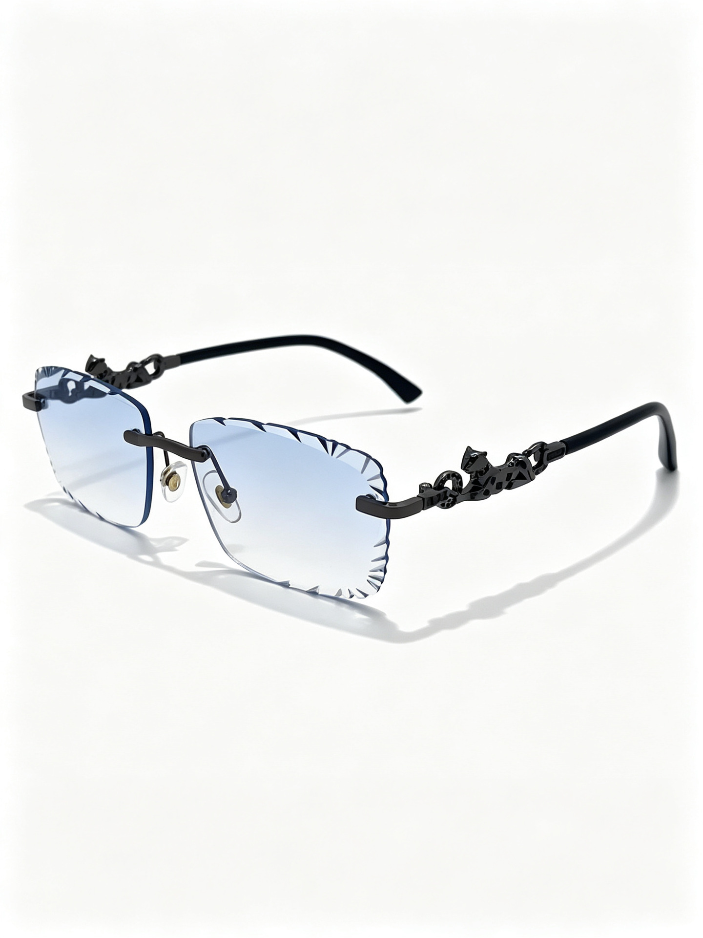 New cross-border unisex frameless sunglasses with rectangular leopard head decoration, retro street style glasses and UV-resistant sunglasses pic 6