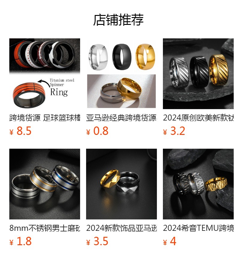 跨境货源 足球篮球棒球橄榄球钛钢戒指体育用品饰品义乌首饰批发详情1