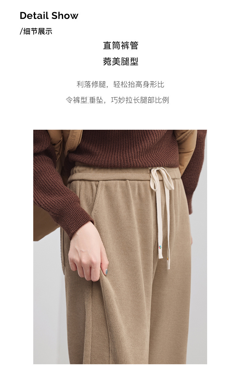 欧棉绒窄版阔腿裤女秋冬2025新款休闲高腰显宽松瘦垂感款式直筒裤详情16