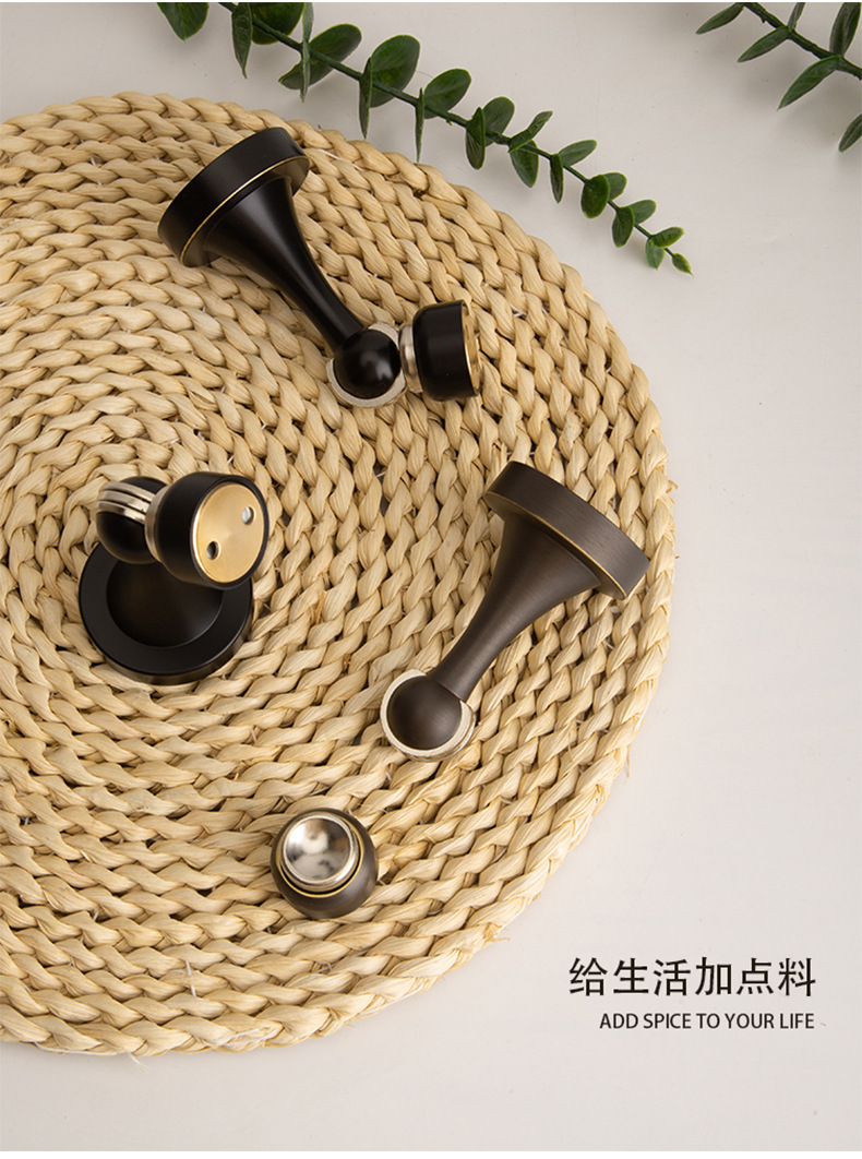 Factory wholesale all-copper door suction, perforated door, brushed copper wood door, brass strong magnetic bathroom door, anti-collision floor suction pic 3