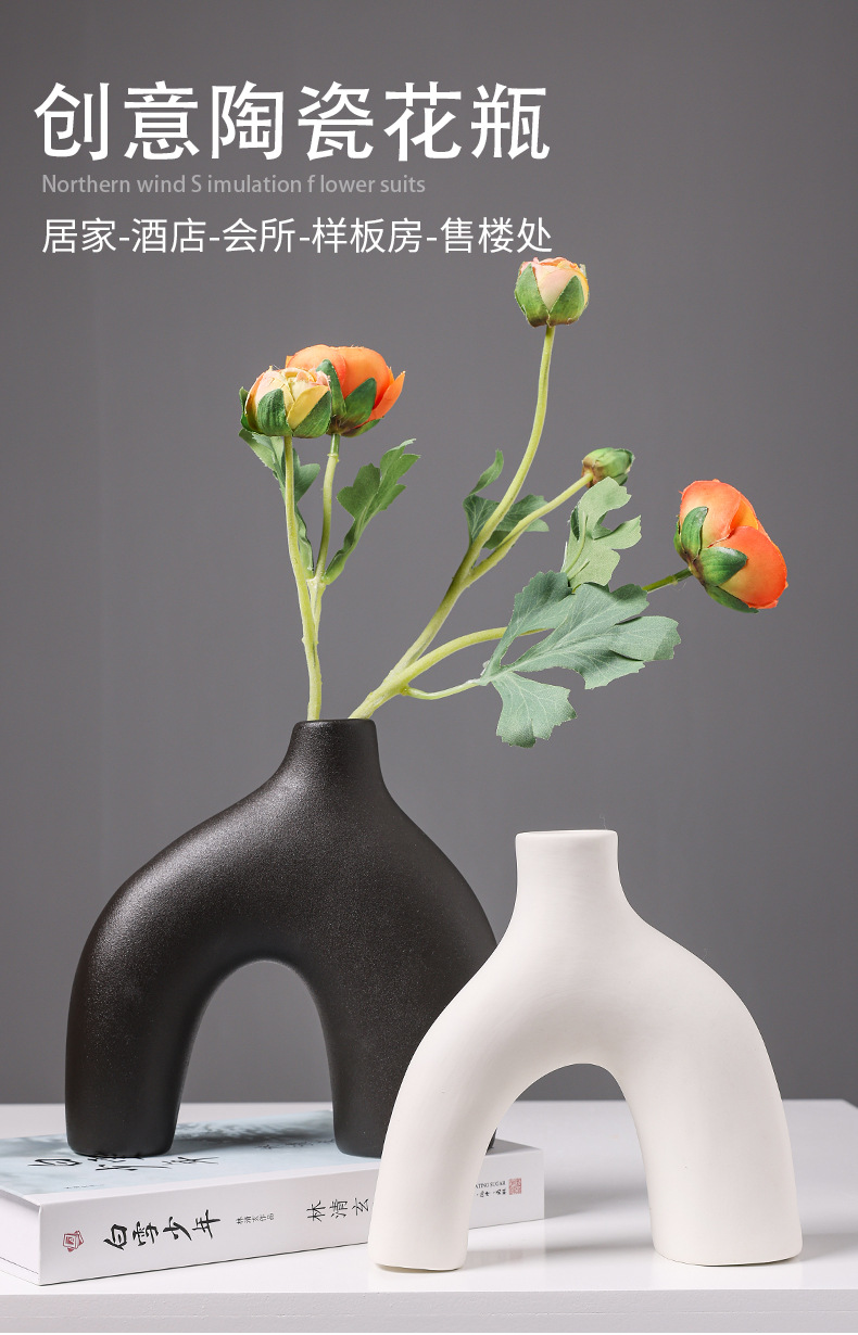2025 Nordic Ins-style ceramic vase, creative living room flower arrangement, high-end artistic home decoration for hotels and homestays pic 1