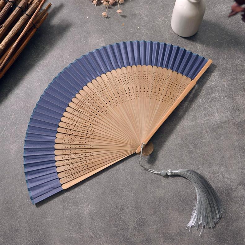 扇子折扇中国风女式古风古典舞蹈扇工艺扇纯色素色折扇绿色米色详情5