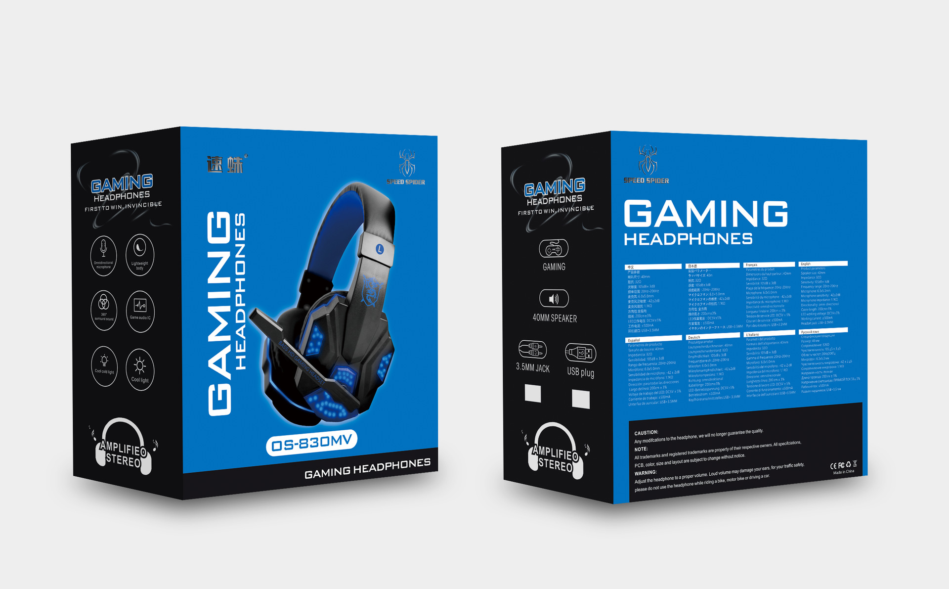 Speed Spider 830MV computer e-sports gaming headphones, glowing wired live streaming headphones, over-ear headset manufacturer pic 14