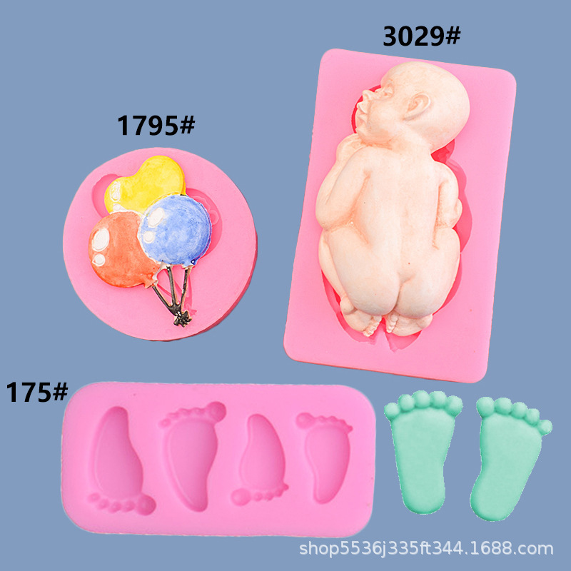 Baby balloon, little foot fondant cake, silicone mold, diy baking cake, decorated chocolate mold pic 1