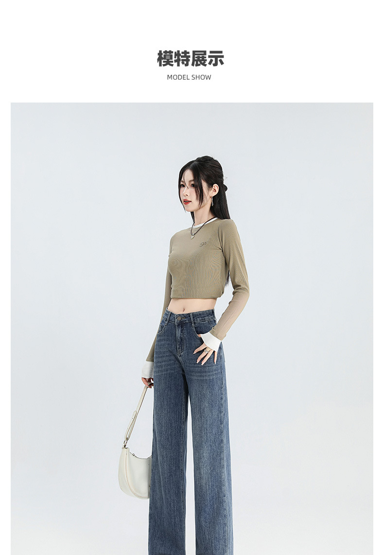 美式复古阔腿牛仔裤女春装2024年新款高腰显瘦绣花梨形身材直筒裤详情5