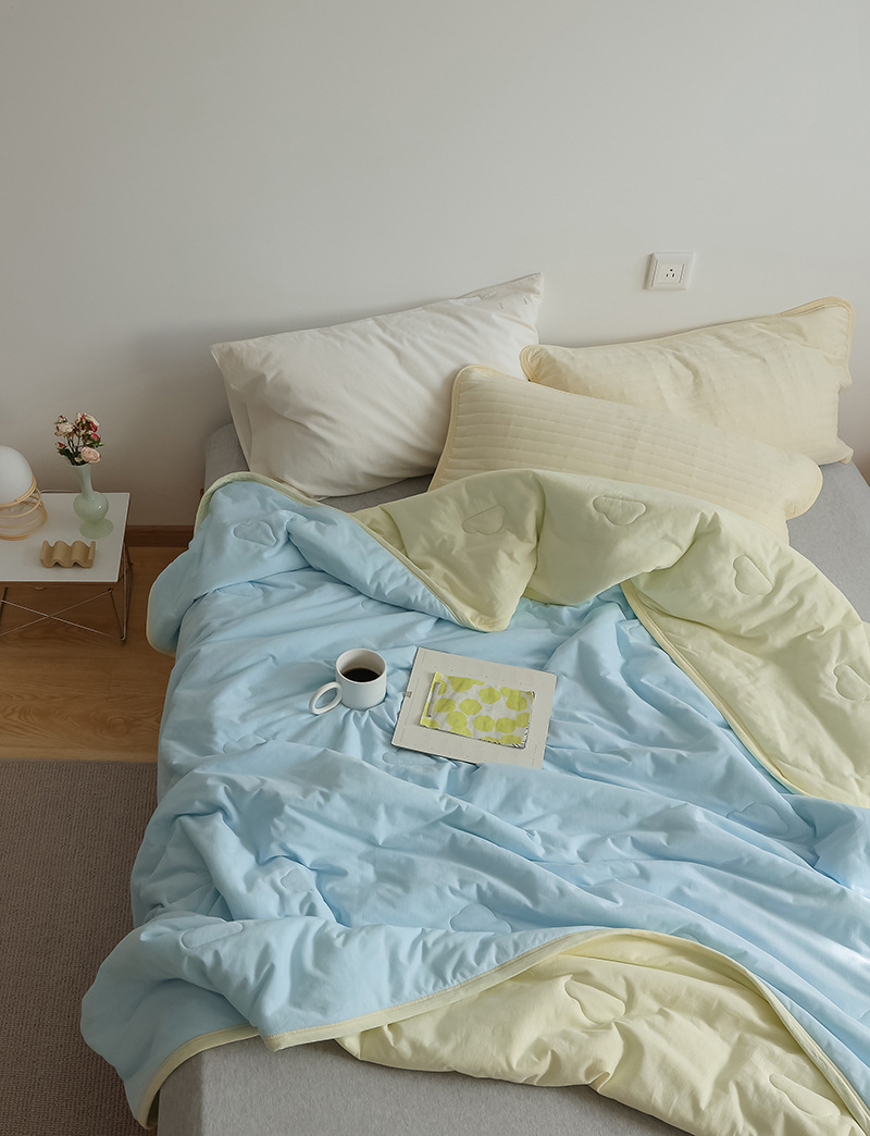 Simple Japanese Muji soft knitted cotton Tianzhu cotton quality two-color summer cool quilt, machine washable, water-washable air-conditioned quilt pic 36