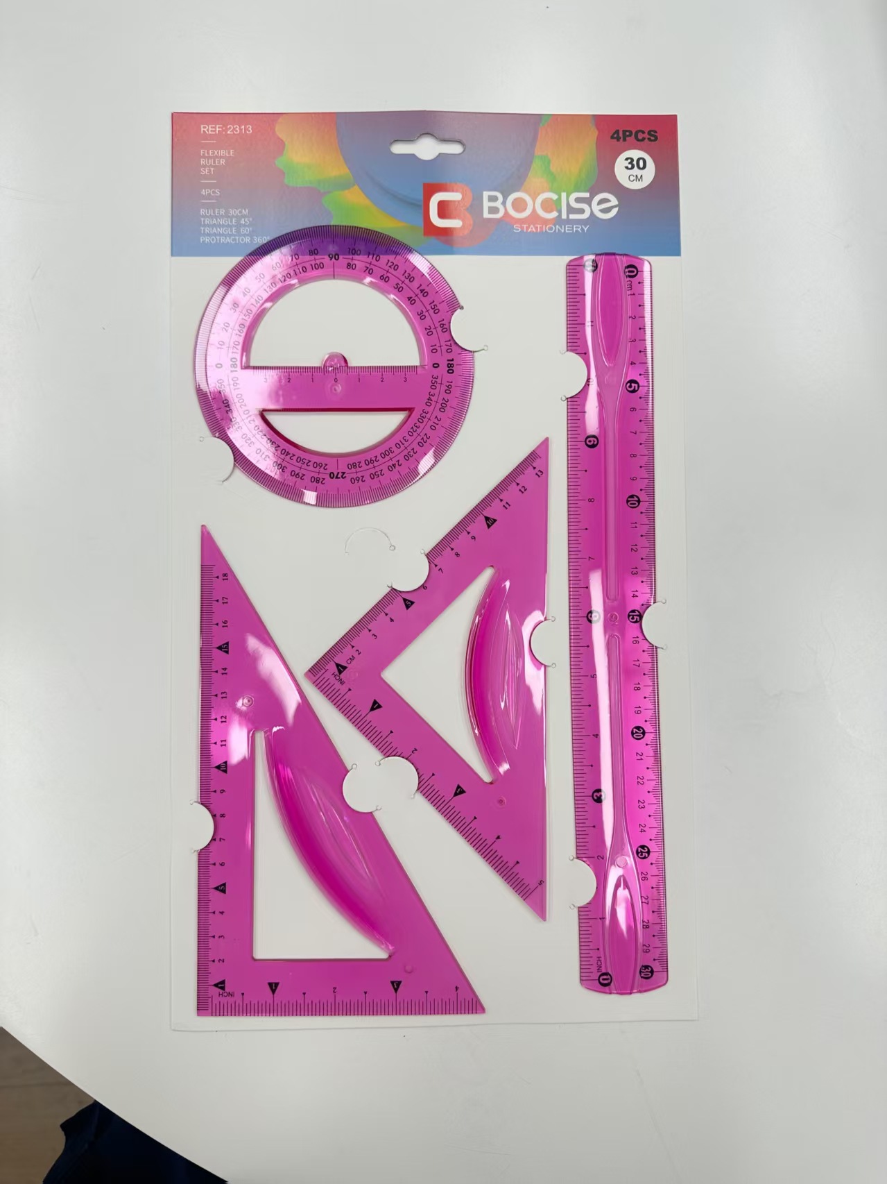 Venta directa de fábrica conjunto de cuatro piezas PVC soft sleeve rule triangular rule straight transferer en stock logotipo impreso texto de talento pic 3
