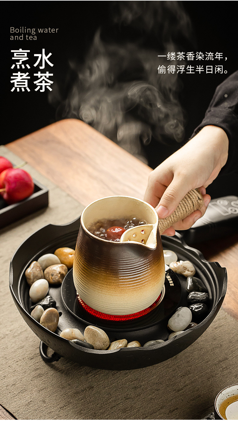 A complete set of electric ceramic stove for indoor household tea brewing, a set of flower tea sets, a glass teapot with hair pic 6