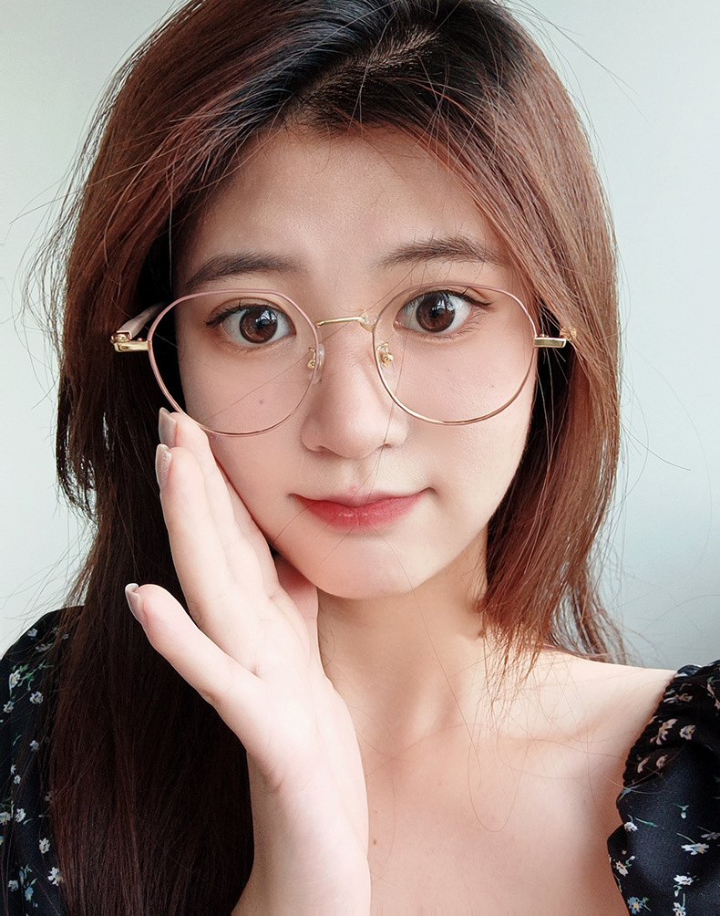 新款金属防蓝光近视眼镜时尚复古圆形眼镜框女ins简约轻盈平光镜详情2