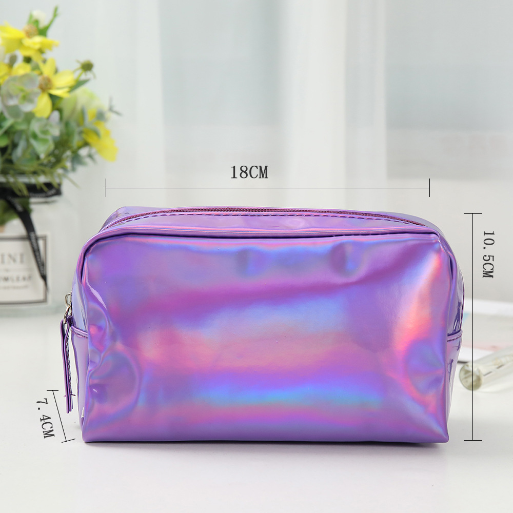 现货时尚幻彩镭射PU化妆包随身便携防水皮革旅行彩妆收纳洗漱包详情1
