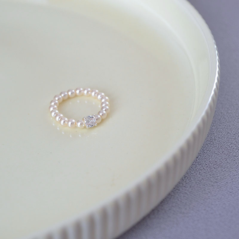 法式优雅小众设计仿家高亮珍珠闪钻日常简约气质弹力手链戒指女详情8