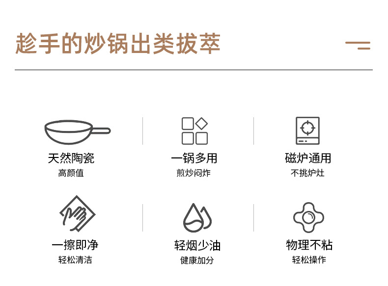 直播爆款新款双面陶瓷炒锅煎牛排平底锅不粘锅家用炒菜锅通用炉灶详情3