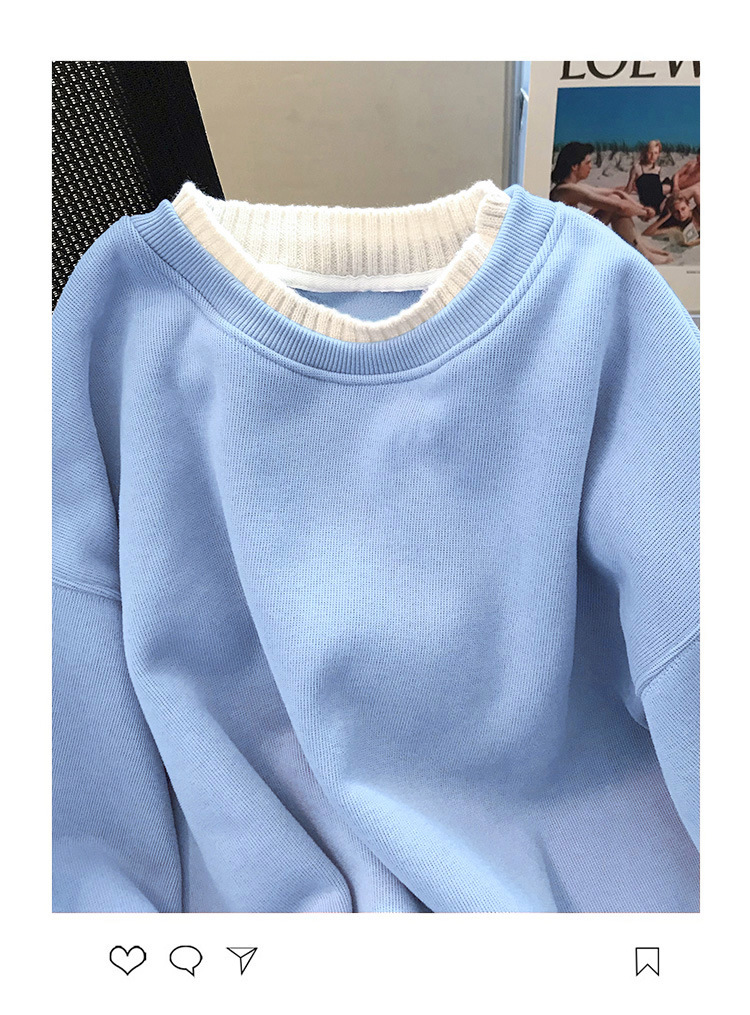 新品女式卫衣定制加绒圆领卫衣女款厚假两件长袖宽松大码女装衣服详情17