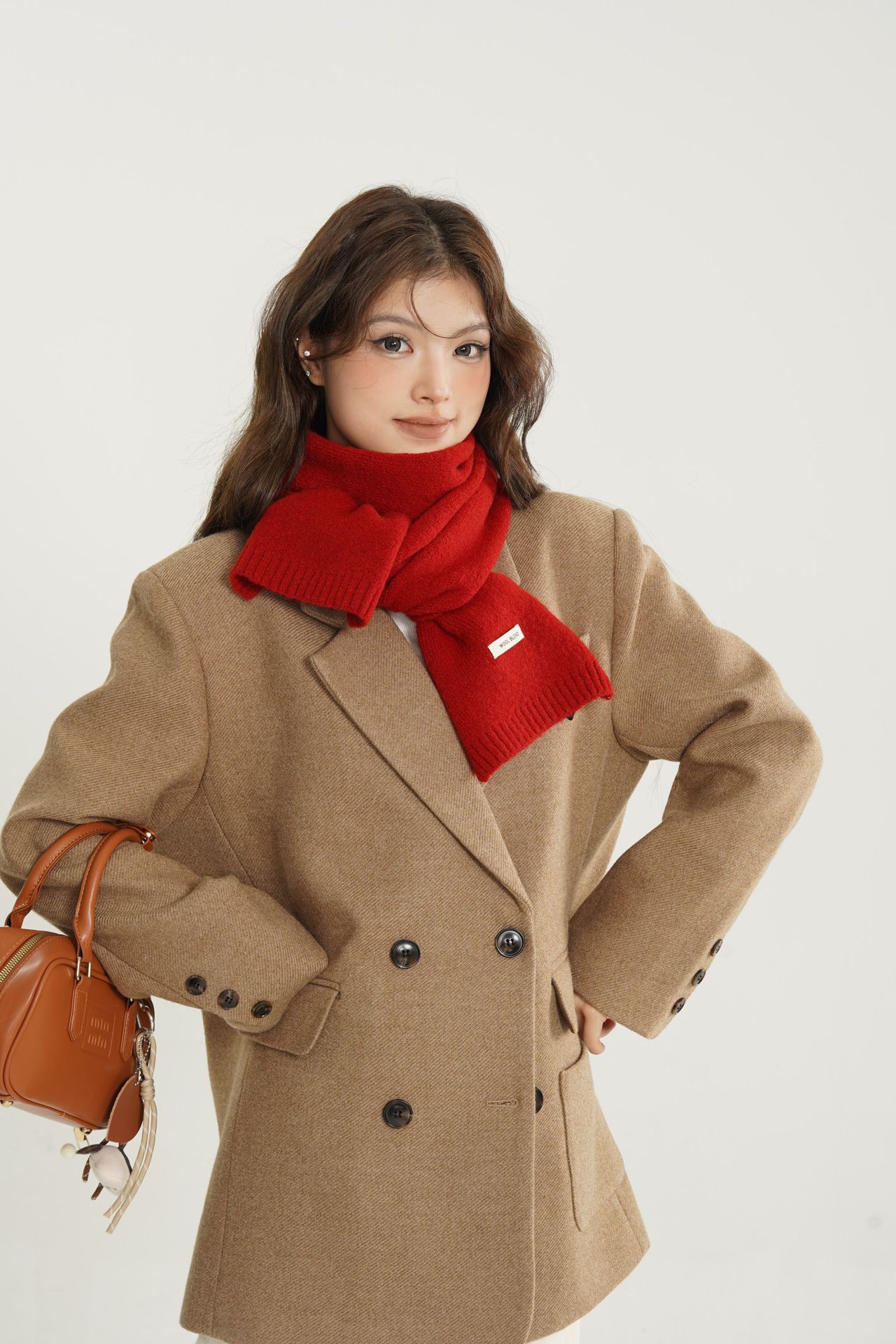 Solid-color wool blend scarf for women, autumn and winter, knitted woolen, warm, Korean-style, versatile, fashionable, fresh and sweet neck pic 11