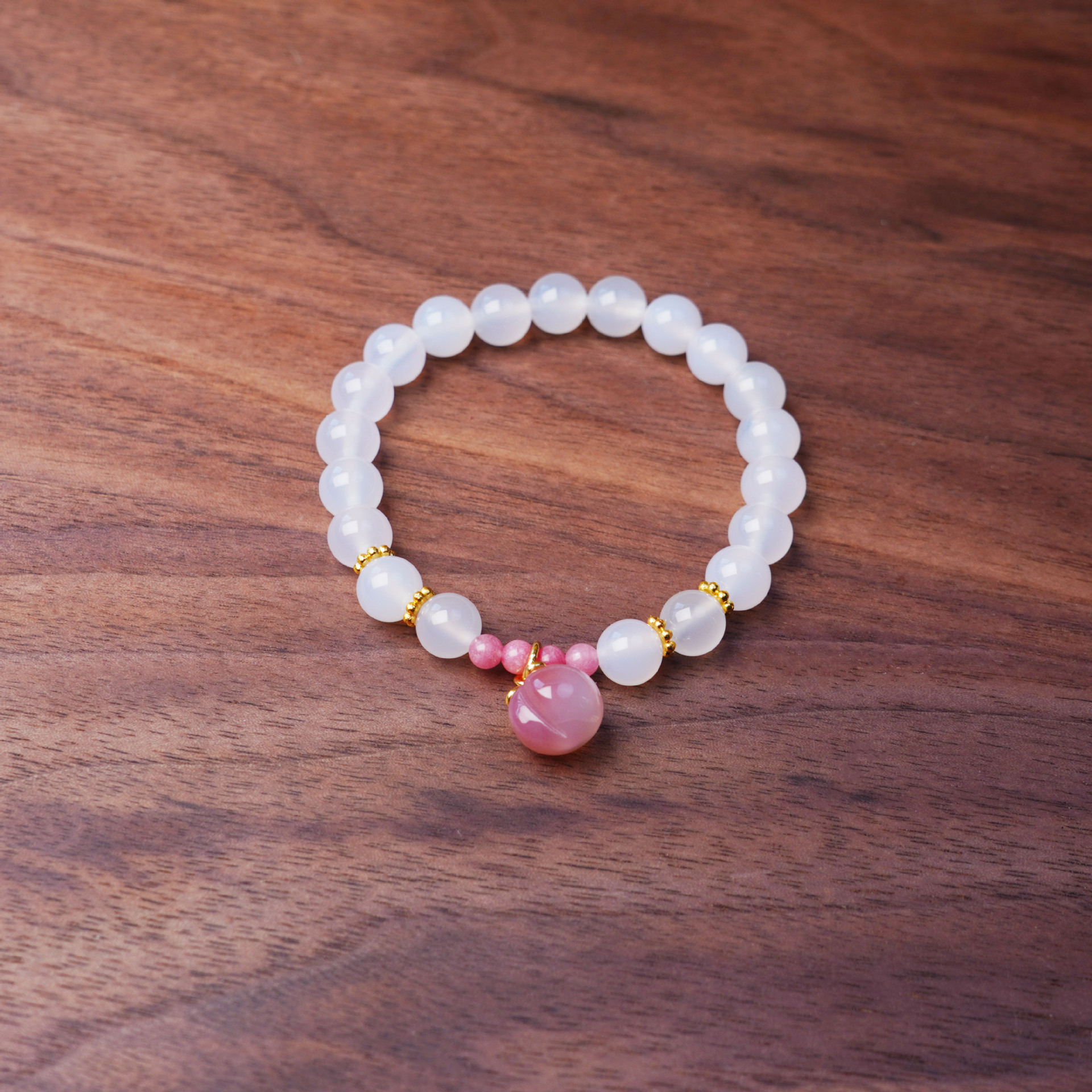 Tipo de hielo natural brazalete de ágata blanca para mujeres con colgante de melocotón dulce pincho de mano fresco y dulce mejor amiga decoración de mano regalo pic 33