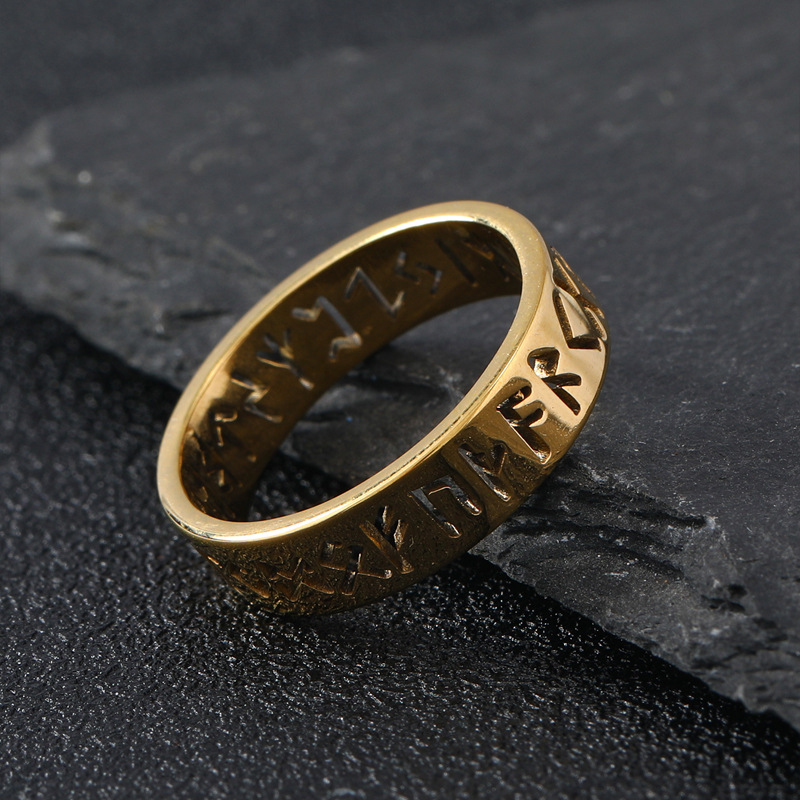 跨境激光切割不锈钢饰品 北欧镂空维京文字钛钢戒指卢恩符文厂家详情4