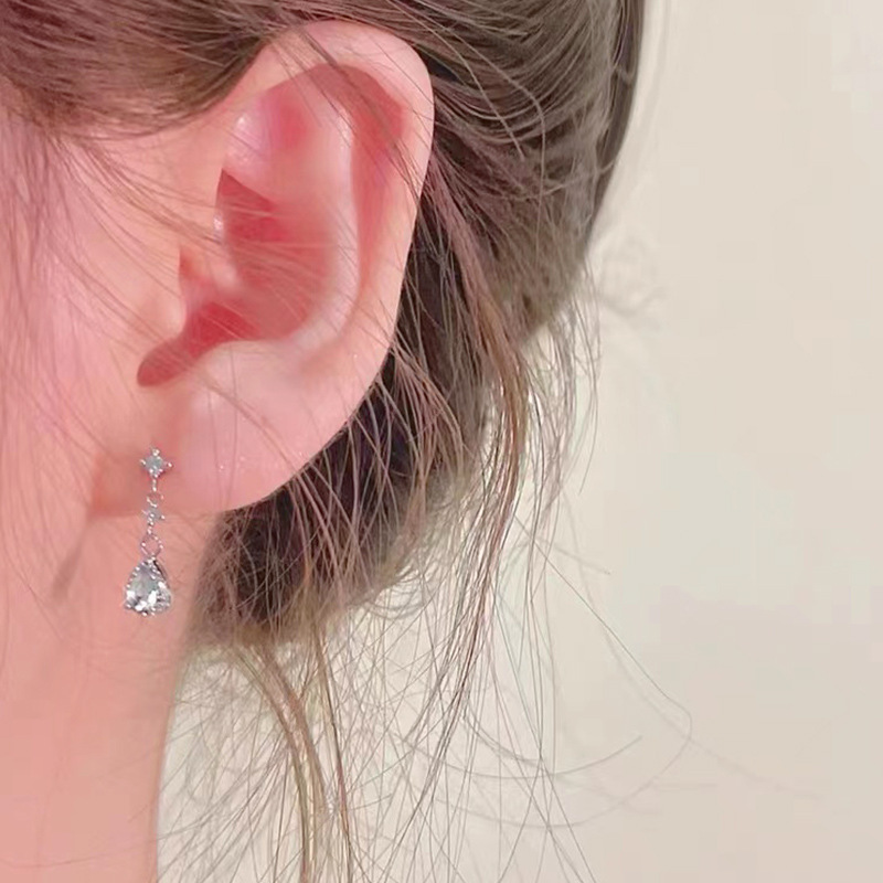 韩系小红书同款瓦尔登湖蓝色水滴耳钉女小众设计甜美S925银针耳饰详情7