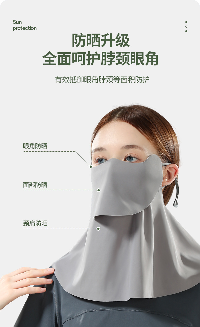 夏季冰丝凉感无痕口罩女护眼角透气防紫外线护颈遮阳脸罩防晒面罩详情14