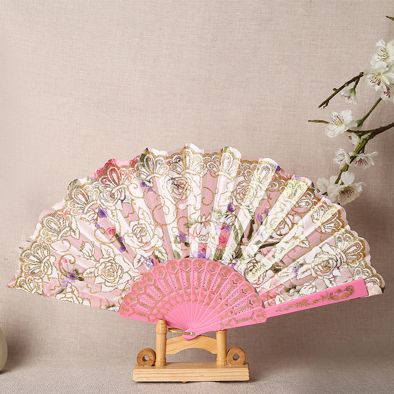 绸布中国风折扇金粉印花彩杆烫金折叠扇女士旗袍舞蹈扇外贸古风扇详情8