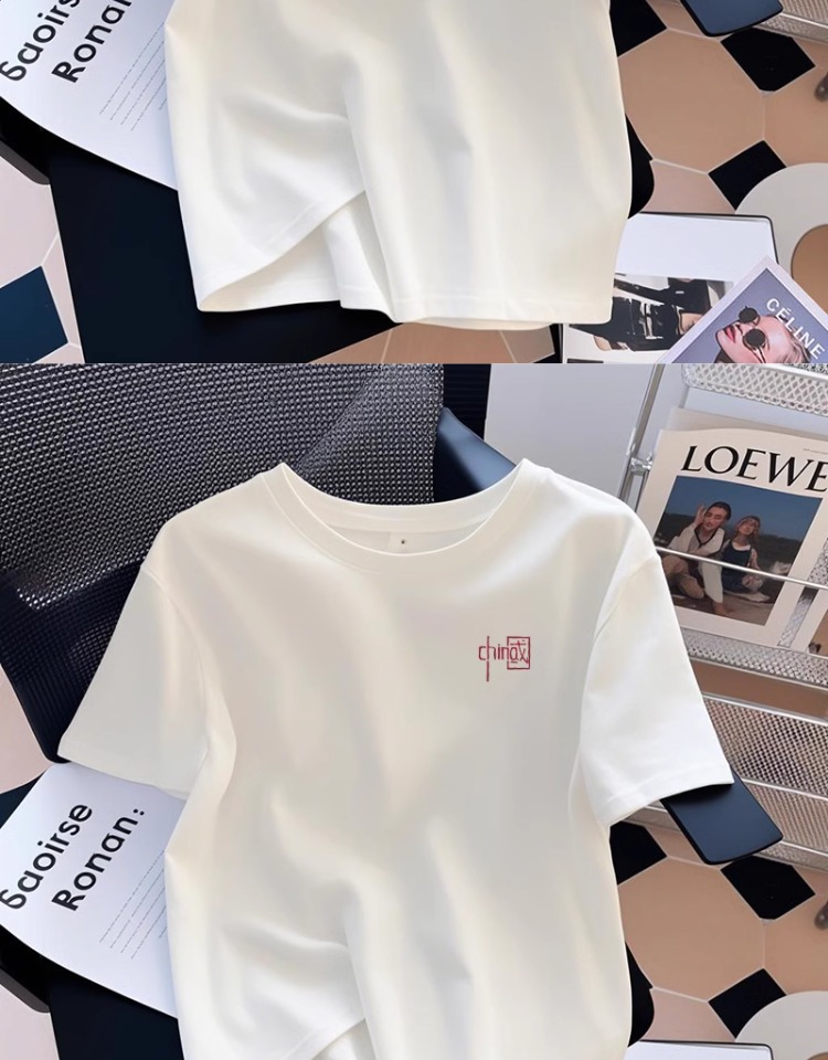 欧货纯棉白色短袖女T恤夏2025新款圆领正肩内搭打底衫上衣ins风详情3