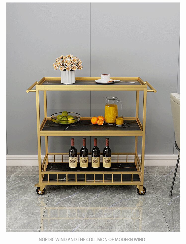 Food cart, trolley, three-story mobile trolley for restaurants and hotels, dining cart, household kitchen storage rack, seasoning rack pic 10