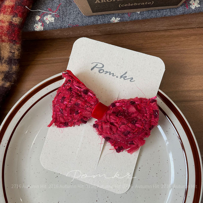 新款韩版红色系蝴蝶结发夹手工布艺儿童侧边碎发刘海夹甜美边夹女红色蝴蝶结发夹 毛呢网纱款带装饰 含皇冠玩偶 少女喜庆精致发详情6