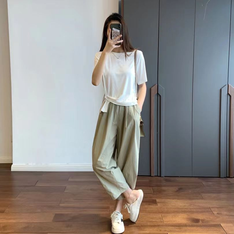 薄款阔腿九分裤女夏纯棉休闲直筒萝卜裤小个子日系显瘦宽松工装裤详情11